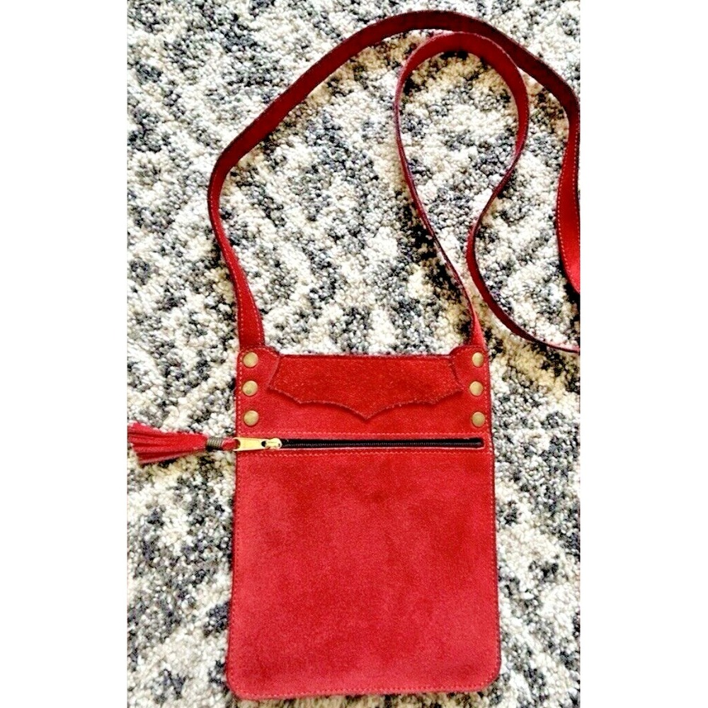 Red Suede Crossbody Bag Tassel Zipper Boho Western Small Pouch Red
